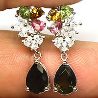 Сережки. Натуральний турмалін. Срібло 925.