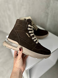 Замшеві шоколадні черевики зі шнурівкою 36-41