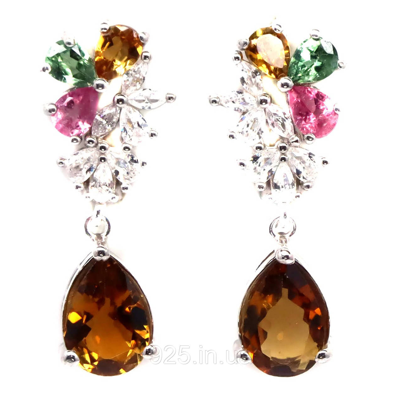 Сережки. Натуральний цитрин і турмалін. Срібло 925., фото 1