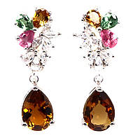 Сережки. Натуральний цитрин і турмалін. Срібло 925.