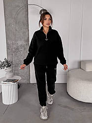 Жіночий базовий теплий осінній костюм двойка кофта на блискавці штани на манжеті двосторонній м'який фліс полар