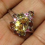 Каблучка. Натуральний цитрин, турмалін і сапфір. Срібло 925., фото 2