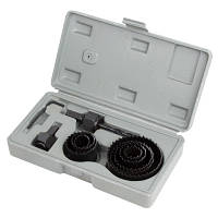 Коронка по дереву наборна для свердління різних отворів діаметром 19 22 29 32 38 44 51 65 мм в кейсі