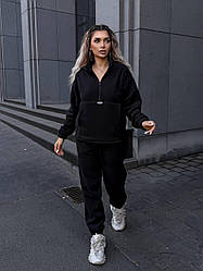 Жіночий теплий м'який флісовий осінній костюм кофта худий батник на блискавці штани джоггери двосторонній щільний фліс полар