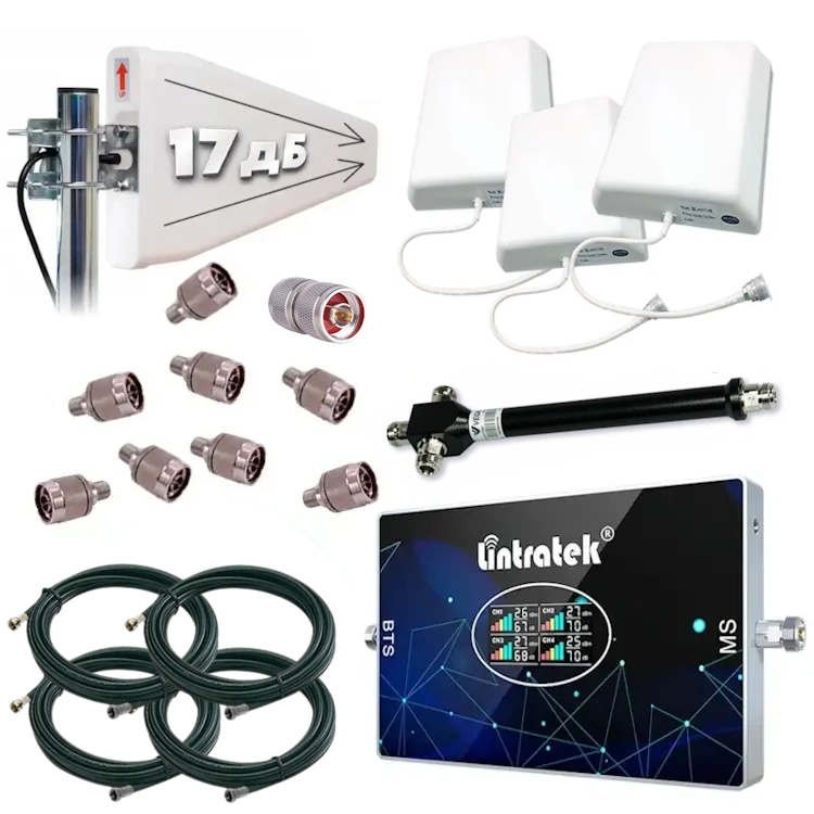Комплект для підсилення зв'язку та інтернету Lintratek KW20L-GDWL + Направлена конусна антена + 3 внутрішні антени, фото 1
