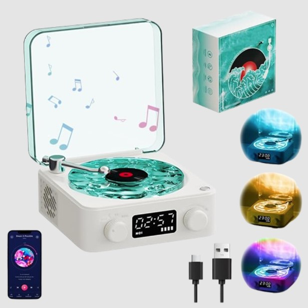 Портативна Bluetooth колонка-нічник з RGB підсвічуванням від USB у вигляді вінілового програвача, ретро колонка, фото 1