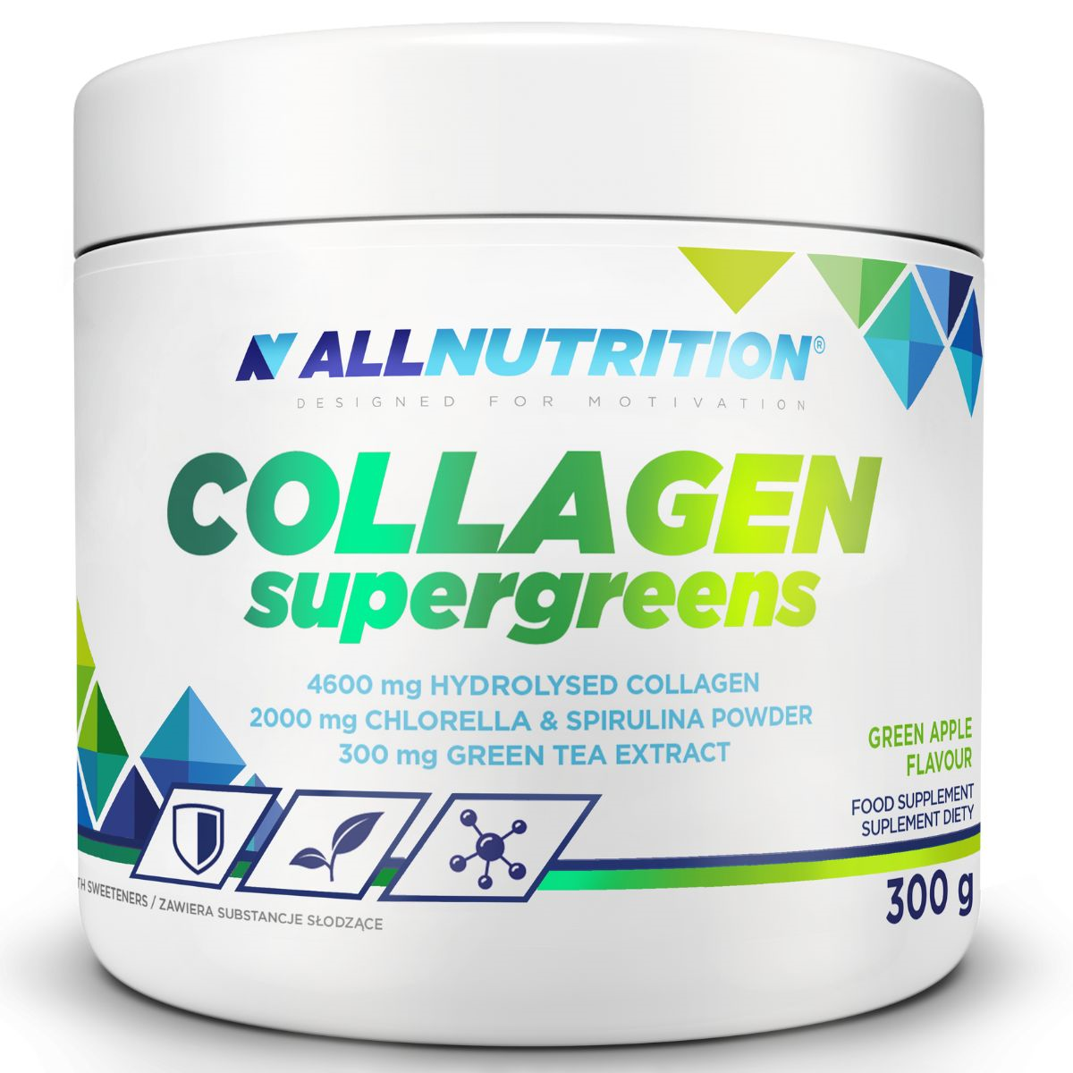 Колаген + супергрін AllNutrition Collagen SuperGreens 300 г (зелене яблуко)
