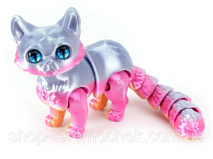 Рухома іграшка антистрес Котик сірий триколірний 3D-друк  фігурка 15 см, фото 1