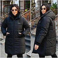 Жіноче зимове тепле пальто з капюшоном батал: 48-50, 52-54, 56-58. Колір: мокко, хакі, чорний.