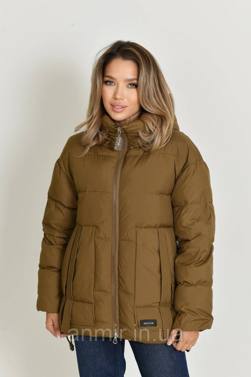Куртка жіноча зимова стьобана з утяжками напівбатал 46-56, колір гірчиця
