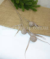 Гілочка новорічна 70см з кулями, 3-ка - гліттер. Шампань