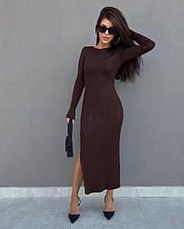 В’язана сукня міді з розрізом 50% бавовна — шоколадна, чорна, бежева, біла, мокко