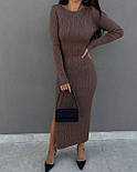 В’язана сукня міді з розрізом 50% бавовна — шоколадна, чорна, бежева, біла, мокко, фото 6