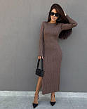 В’язана сукня міді з розрізом 50% бавовна — шоколадна, чорна, бежева, біла, мокко, фото 7