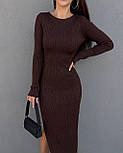 В’язана сукня міді з розрізом 50% бавовна — шоколадна, чорна, бежева, біла, мокко, фото 3