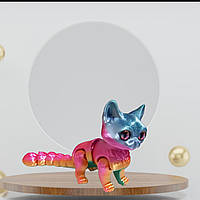 Рухома іграшка антистрес Котик рожевий триколірний 3D-друк  фігурка 15 см