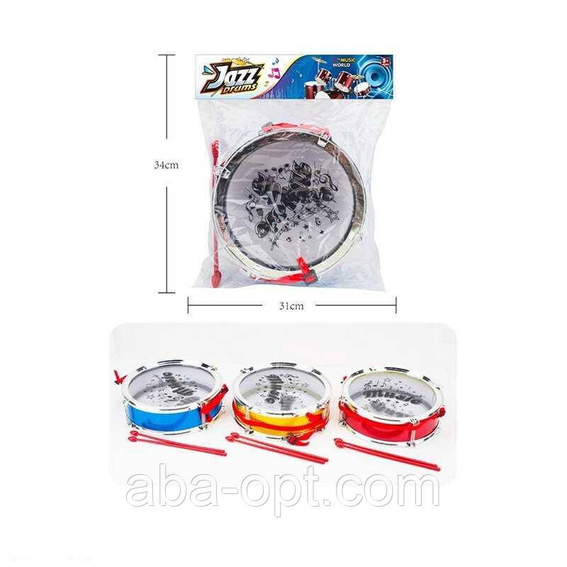 Барабан B 3283-5 (72/2) 3 види, ремінець, палички, в пакеті, ВИДАЄТЬСЯ МІКС ВИДІВ, фото 1