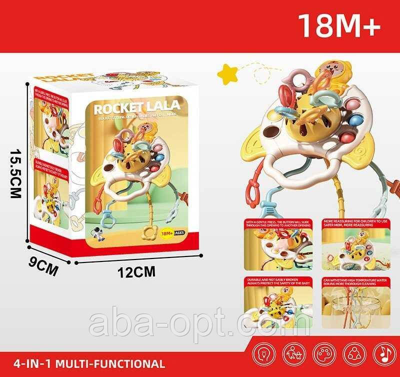 Брязкальце YD 750-23 (120/2) пальчикові ігри, поп іт, гумові прорізувачі, рухливі елементи, ручка для тримання, в коробці, фото 1