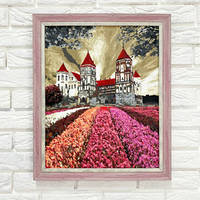 Картина за номерами Казковий замок Нойшванштайн 40x50 см + Рожева рамка