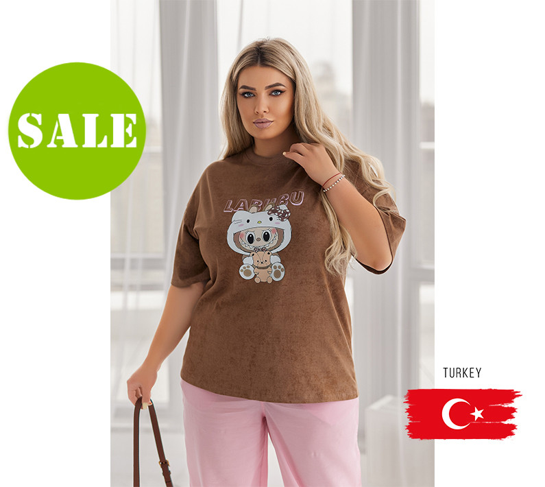 Модна футболка тай-дай Labubu "Kitty" (Туреччина) Батал, фото 1