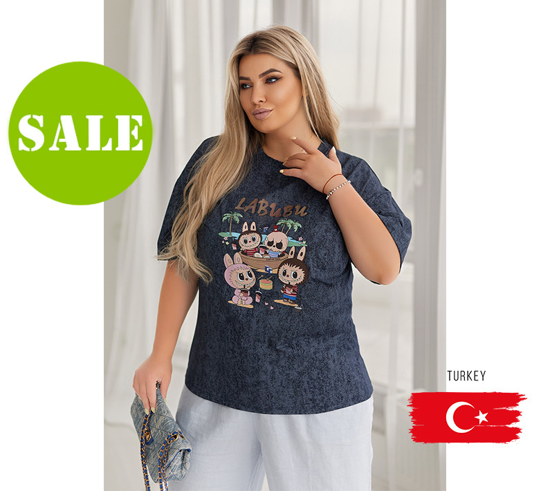 Жіноча футболка з ефектом тай-дай Labubu "Pirate" (Туреччина) Норма та батал, фото 1