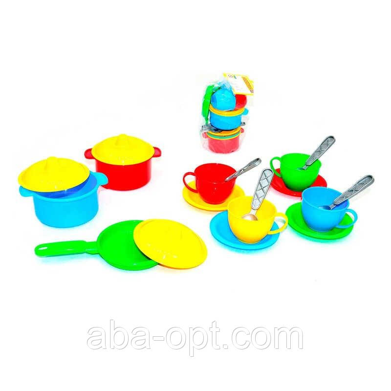 Гра "Маринка 1" 0687 (24) "Technok Toys" 2 каструлі, сковорідка, 3 кришки, 4 чайні сервізи, в пакеті, фото 1