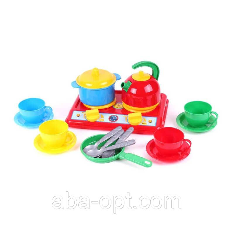 Гра Кухня "Галинка 5" 1851 (12) "Technok Toys", плита, посуд на 4 персони, чайник, пательня, каструля, в пакеті, фото 1