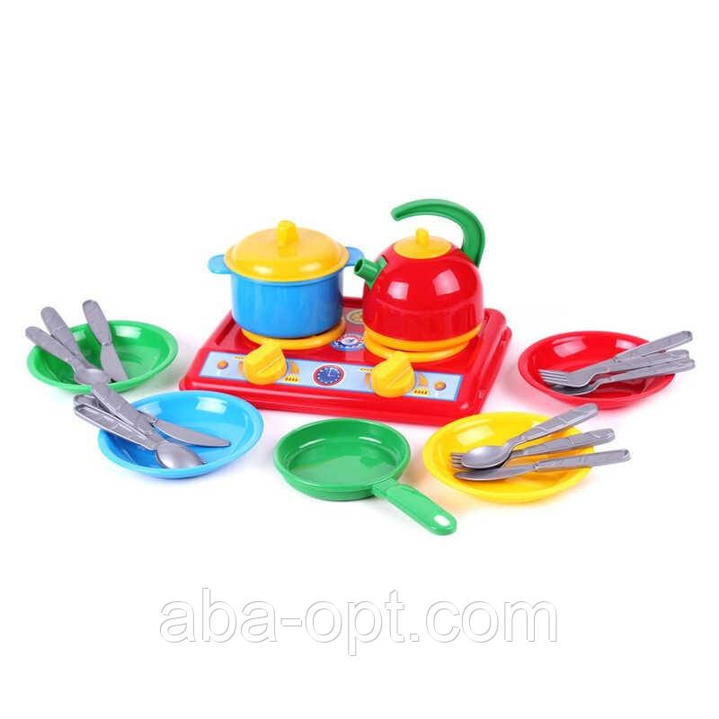 Гра Кухня "Галинка 7" 2179 (14) "Technok Toys", плита, тарілки, пательня, каструля, чайник, столові прилади, в пакеті, фото 1