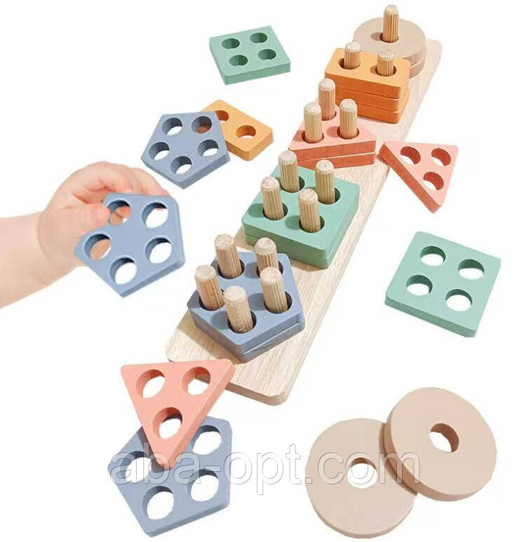 Дерев'яний геометричний сортер C 75297 (84) кілочки, в плівці, фото 1