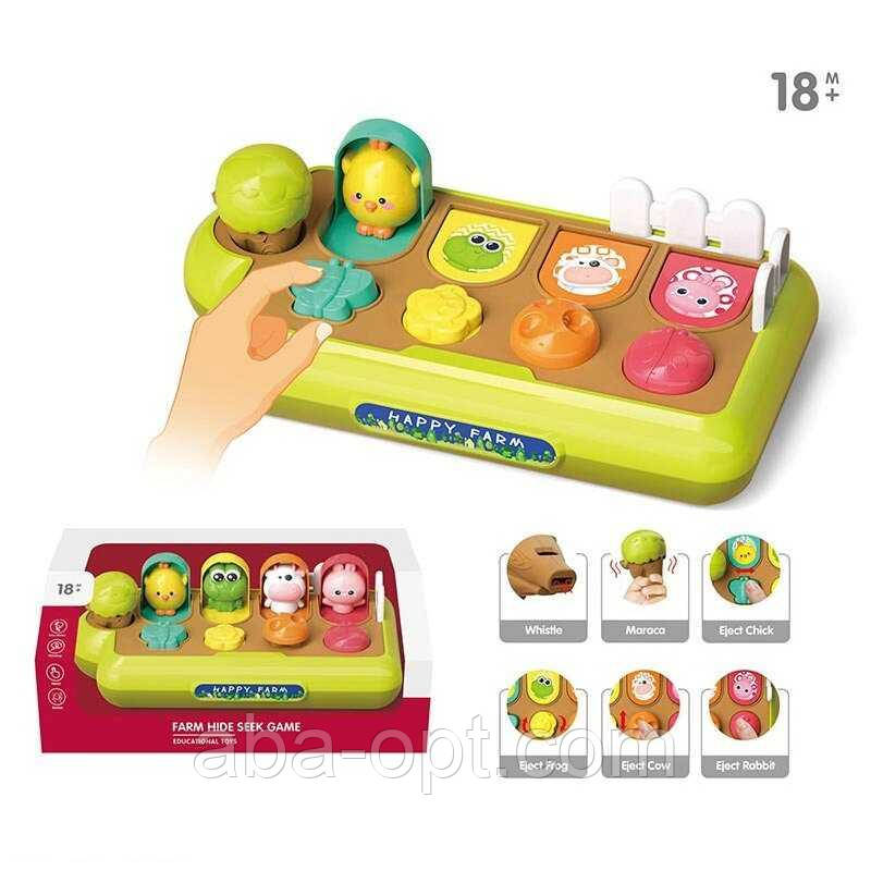 Логічна гра YL 369 A (24) розмір 29х15х10 см, тваринки у віконечках, свисток, в коробці, фото 1