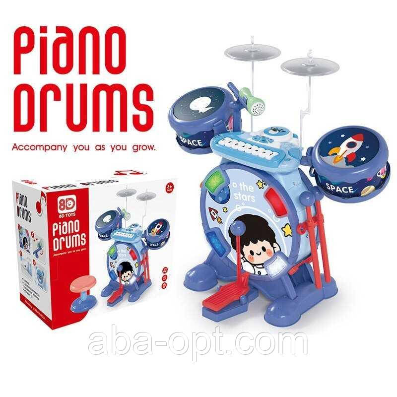 Музична установка 8 D 12 A (4) барабан, піаніно, музичні інструменти, мелодії, звуки, мікрофон, підсвічування, в коробці, фото 1