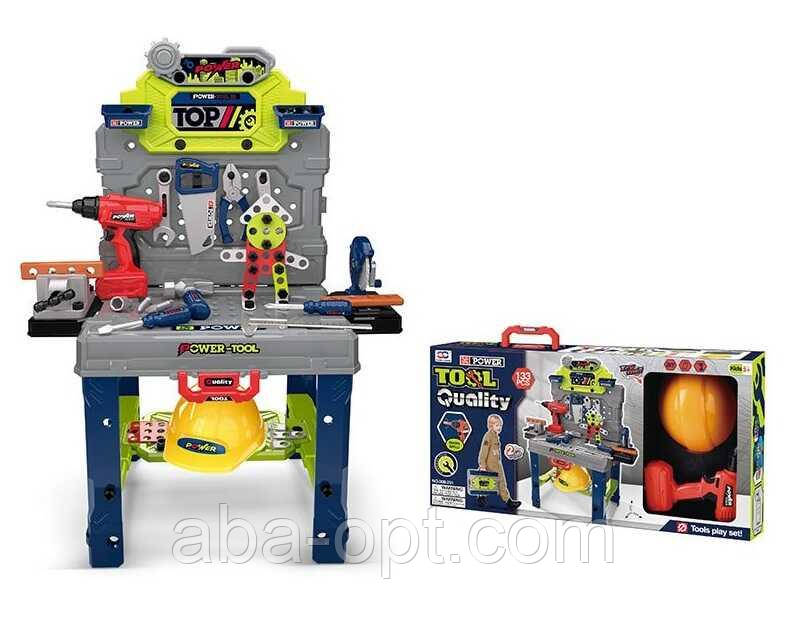 Набір інструментів 008-201 (8) конструктор, шуруповерт обертається, реверс, верстат, каска, валіза, молоток, тиски, пилка,, фото 1