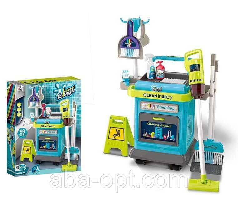 Набір для прибирання 008-206 (8) висота 63 см, 40 елементів, пилосос втягує кульки, візок для перевезення, 2 віники, 2 совки,, фото 1