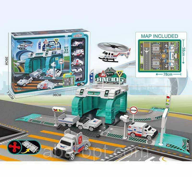 Парковка 660 S-108 (30/2) 37 елементів, карта з розміткою 7858 см, транспорт, світлофор і дорожні знаки, в коробці, фото 1