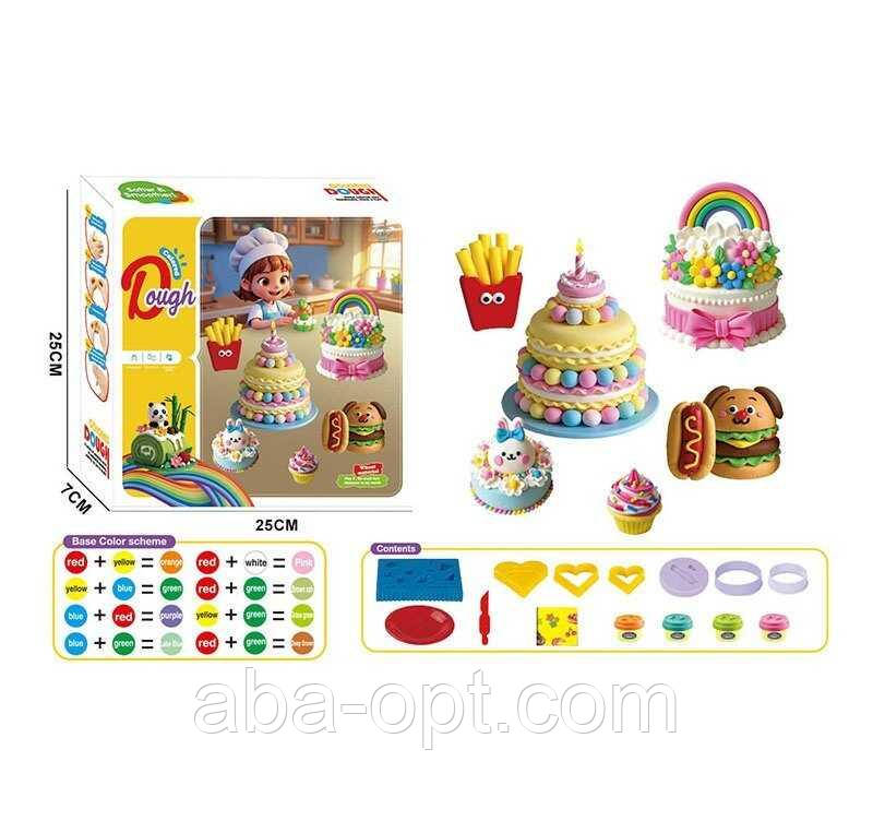 Тісто для ліплення 9030 (72/2) тісто у 4х кольорах, тарілочка, ніж, фігурні форми, в коробці, фото 1