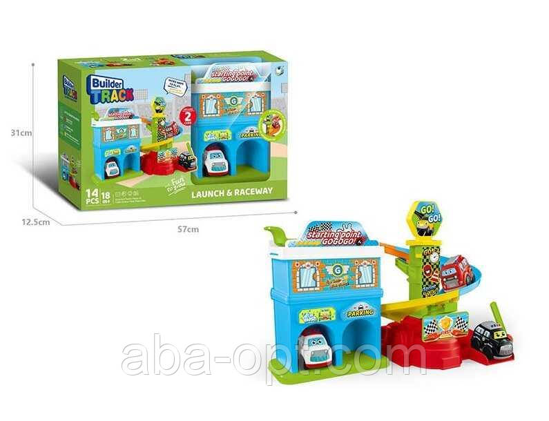 Трек 099-3 (18) 2 машинки, запускач, наліпки, в коробці, фото 1