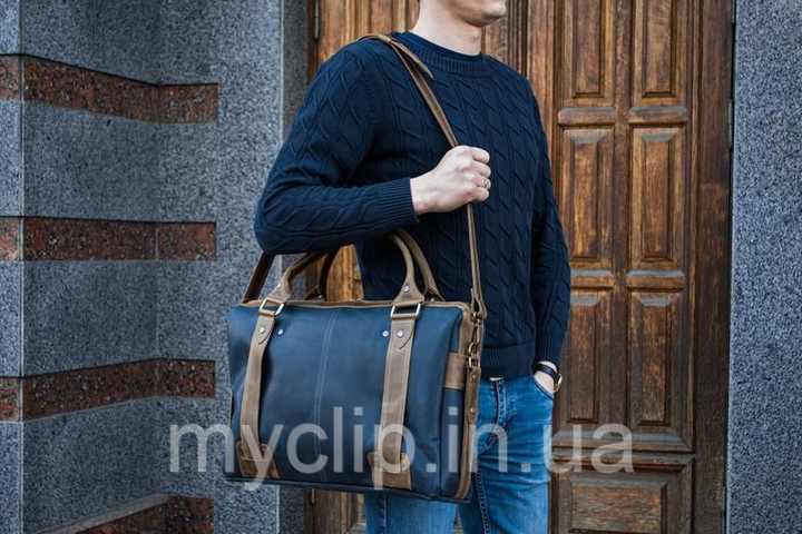 Чоловіча шкіряна сумка,чоловіча сумка для документів,сумка-портфель синій, фото 1
