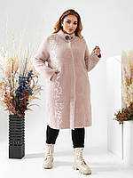 Жіноче пальто-шубка з альпаки з коміром і брошкою оверсайз р.52-56. Арт-3671/39