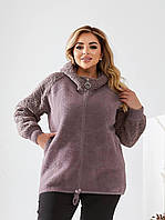 Жіноче коротке пальто-піджак із альпаки з барашиком великих розмірів оверсайз р.50-56. Арт-3674/39