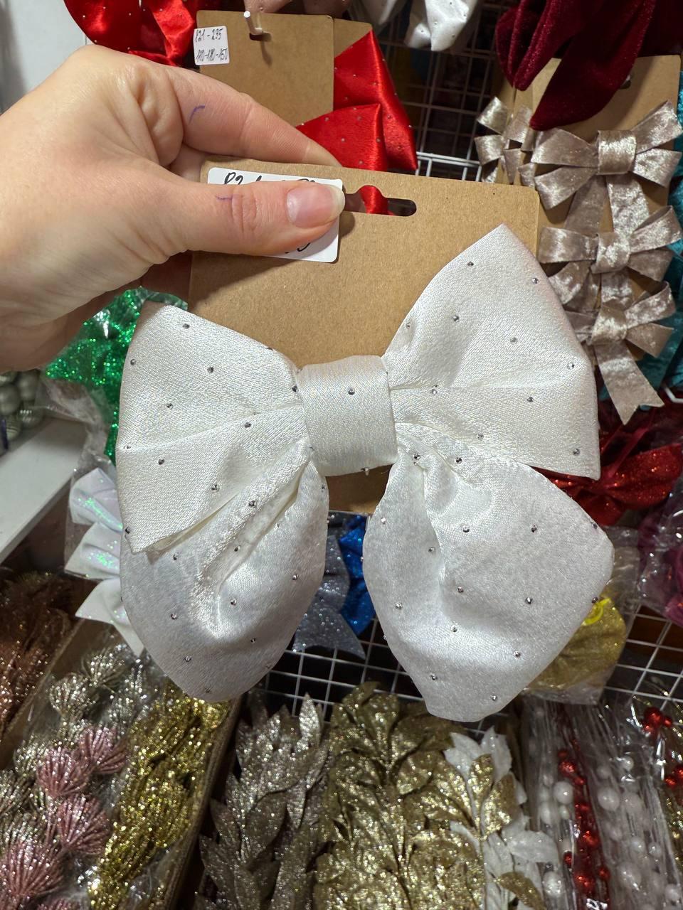 Великий бант в стразах 13 см, молочний 1 шт