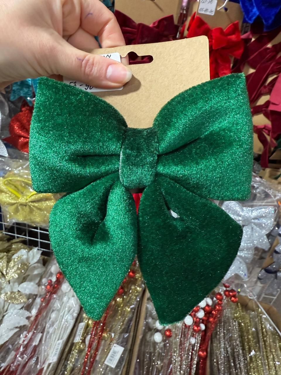 Оксамитовий бант 16 см, темно зелений 1 шт