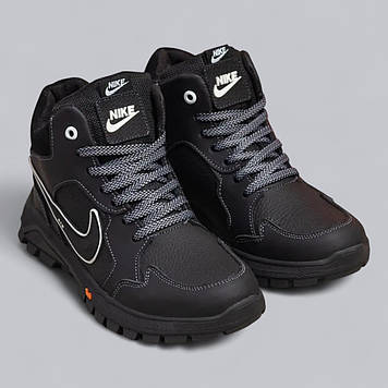 Підліткові зимові шкіряні черевики, кросівки на блискавці чорні з натуральної шкіри на хутрі для хлопчика підлітка, розмір 36-39