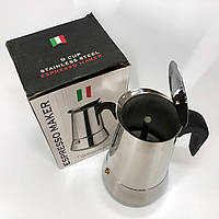 Гейзерна кавоварка UNIQUE UN-1903 на 9 чашок з нержавіючої сталі, гейзер для кави, кавник гейзерний.