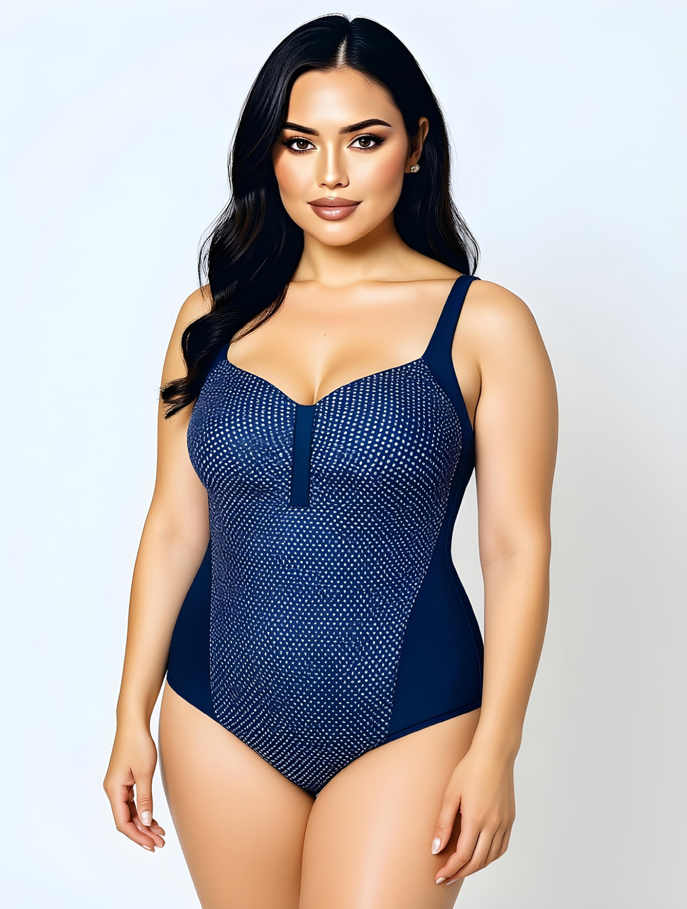 ОПТ Суцільний купальник для повних у горошок Z.Five 66075 синій на 50 52 54 56 58 розмір