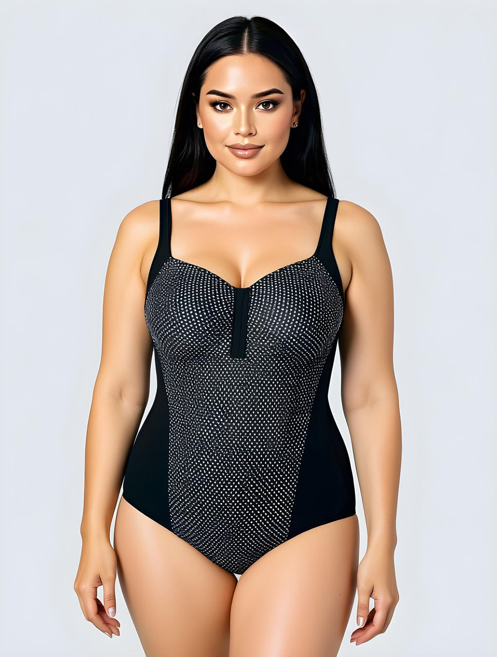 ОПТ Суцільний купальник для повних у горошок Z.Five 66075-1 чорний 50 52 54 56 58 розмір