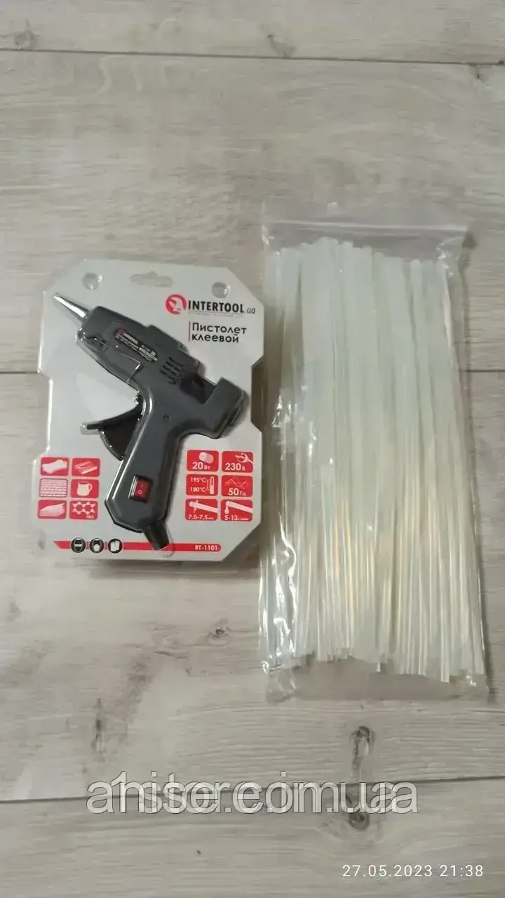 Пістолет клейовий, термопістолет для рукоділля під стрижні 7 мм, 20 Вт + 0,5 кг клей 7 мм 30 см, фото 1