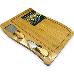 Дошка для сиру з ножами 33х26 см "Хвиля", сирна дошка, дошка для закусок