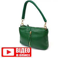Качественная женская кожаная сумка через плечо из натуральной кожи флоттар зеленая
