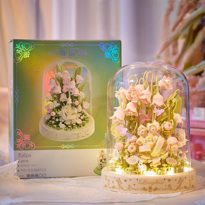 Конструктор нічник блочний дитячий з підсвіткою квітка в колбі Конвалія квіти