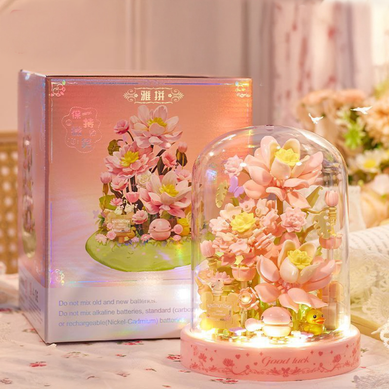 Конструктор нічник блочний дитячий з підсвіткою квітка в колбі Лотос квіти